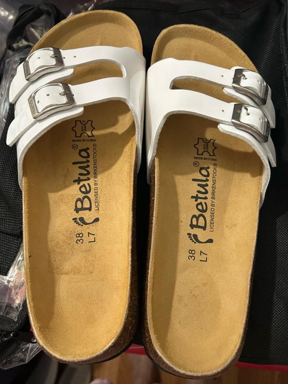 Betula Women's White Double-Buckle Cork Footbed Sandals